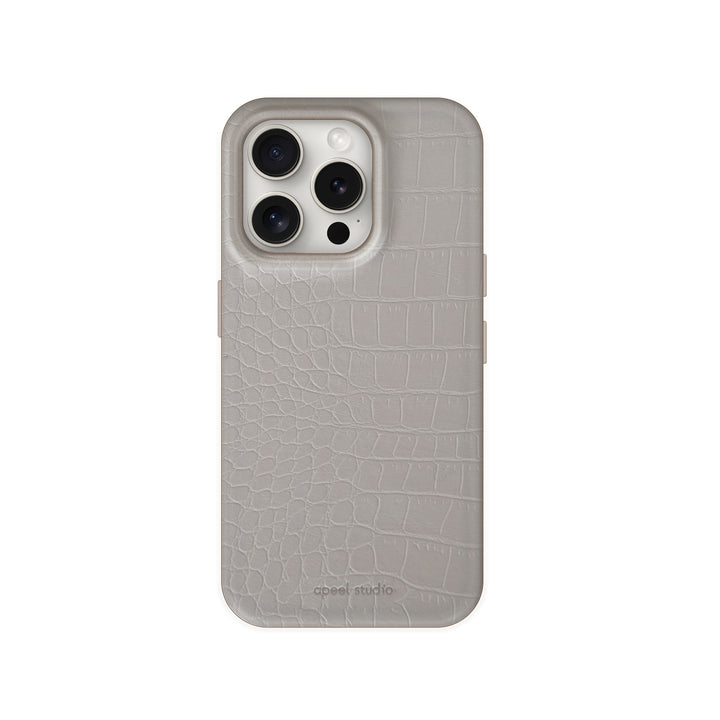Cream Grey Patterned Leather Phone Case