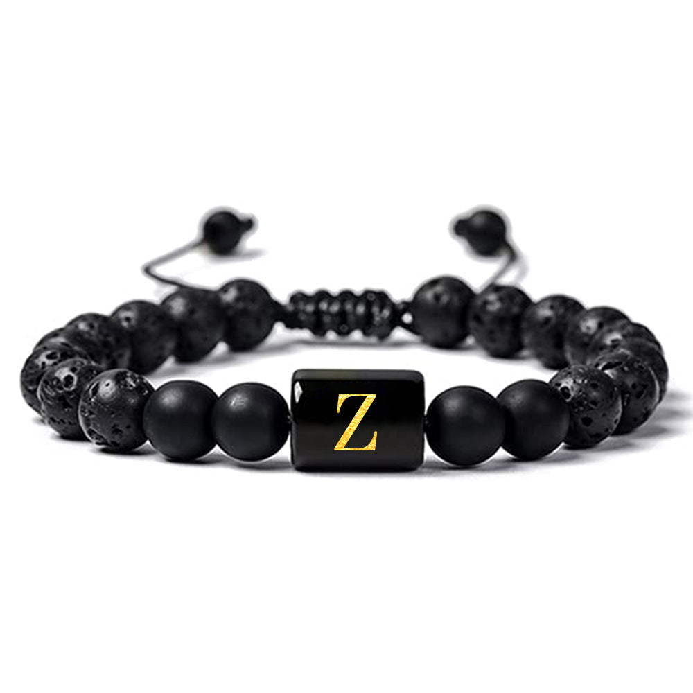 A- Z Volcanic Rock Essential Oil Bracelet 26 Letters Natural Frosted Stone Bracelet Woven