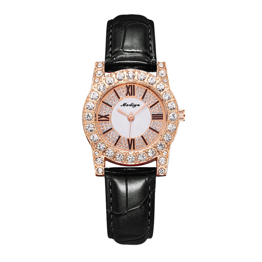 Koreaanse in Koreaanse in dames in diamant-ingebedde creatieve horloge met Romeinse schaal