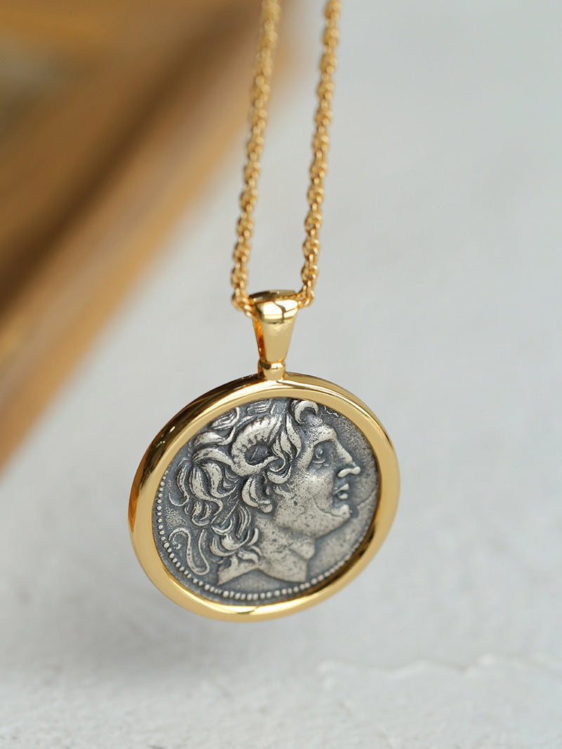 Silver Coin Long Collier Chaîne rétro simple pour femmes