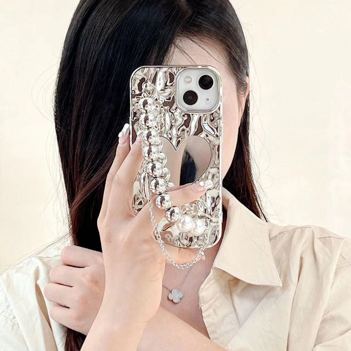 Miroir de forme de coeur électroplate avec étui de téléphone bracelet