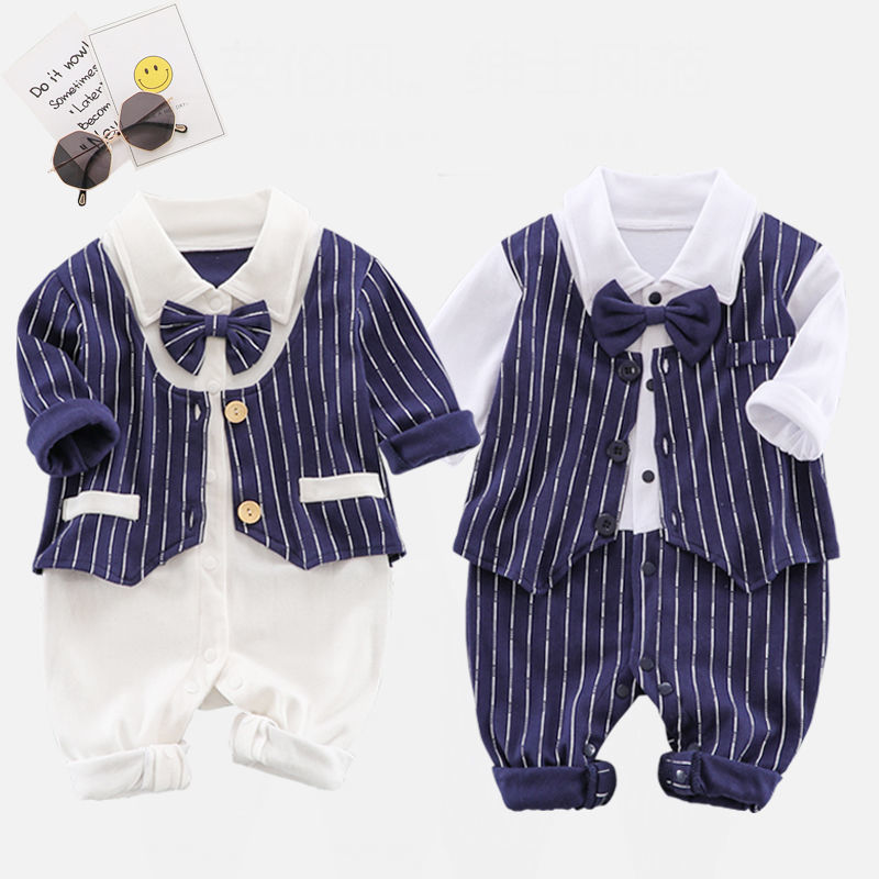 Lente en herfst baby eendelige romper romper lange mouw baby boy gentleman meisje babykleding