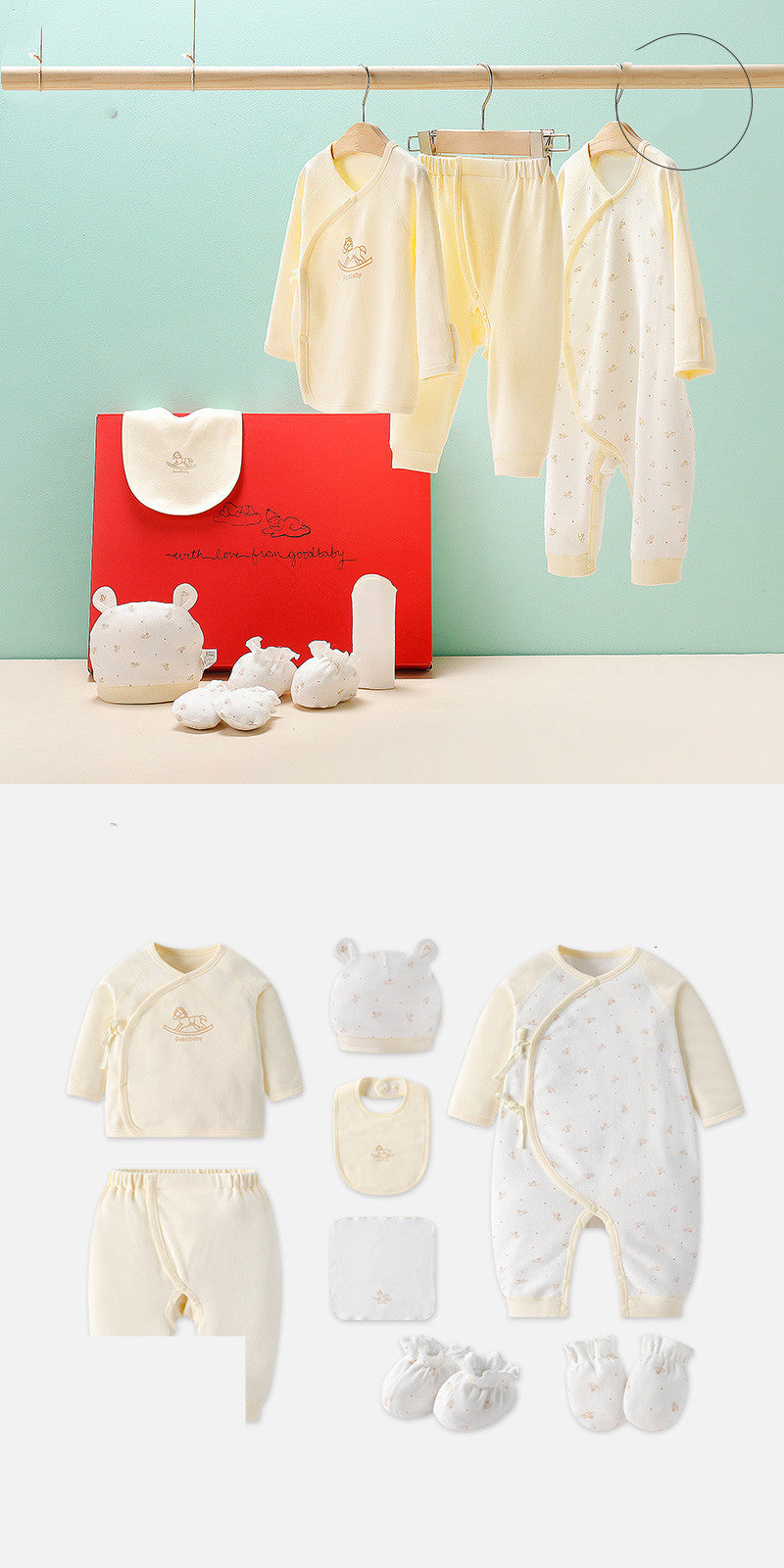 Vastasyntyneen vauvan vaatteiden lahjapakkaus