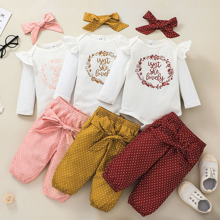 Lente en herfst Kinderkleding bedekt Europese en Amerikaanse mode-letters Babymeisjes Babymeisjes Lange mouwen BROWER 3-DELTE SET BABY KLEDEN