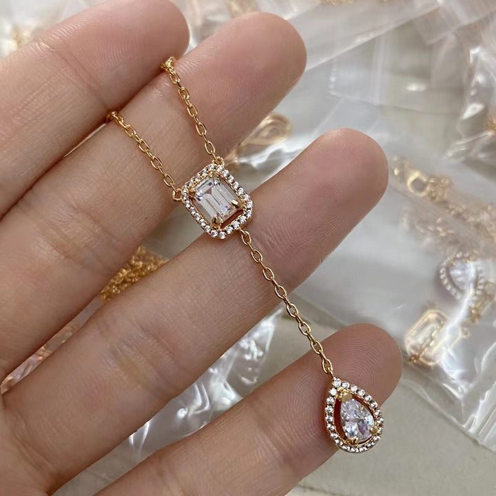 Rose Gold High Carbon Diamond Water Drop Rock Candy Necklace For Women