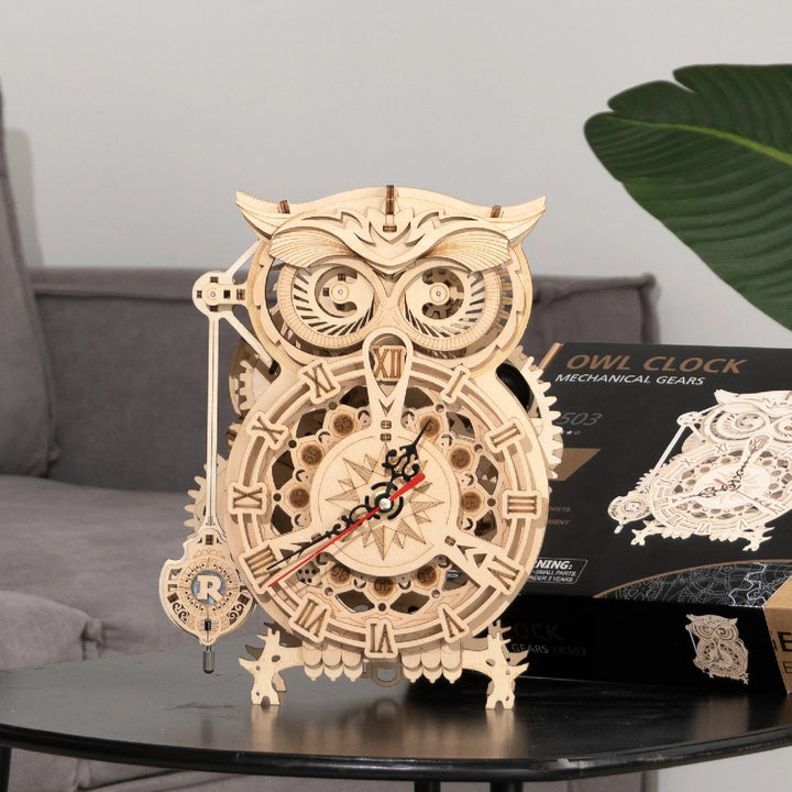Robotime ROKR Creative DIY Toys 3d Owl Owl Clock Build Block Block For Children Cadouri de Crăciun Decorare pentru casă LK503