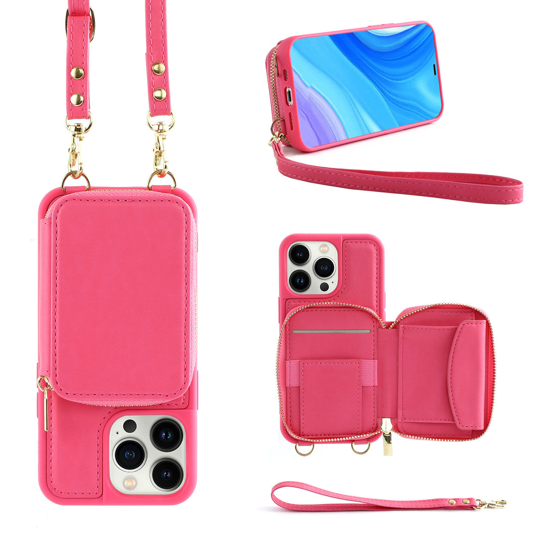 IPhone14pro Phone Case Crossbody Zipper Multifunctional Card Holder Wallet Type Applicable Protective Leather Case