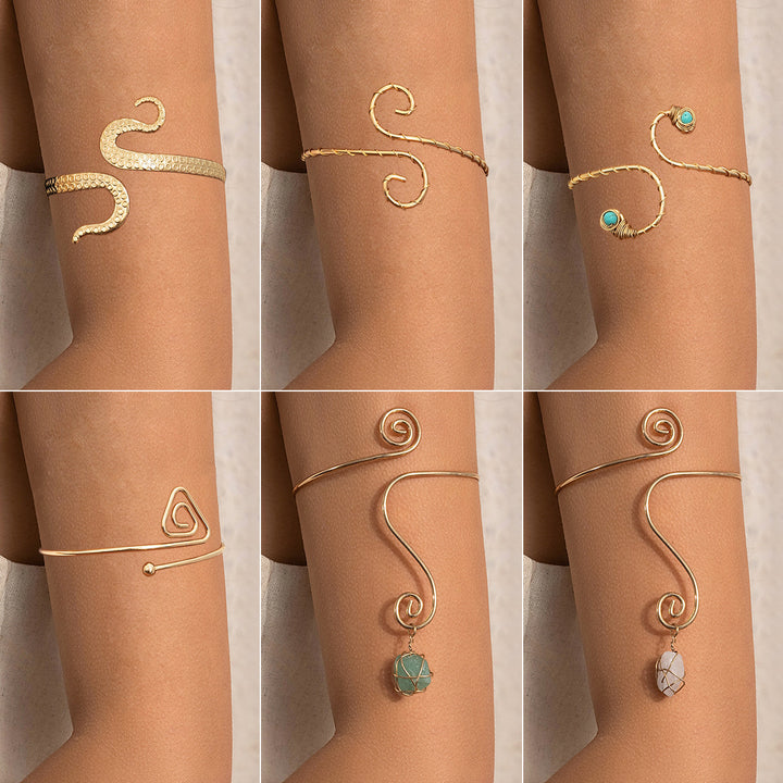 Female Hip-hop Style Spiral Broken Stone Open Arm Bracelet