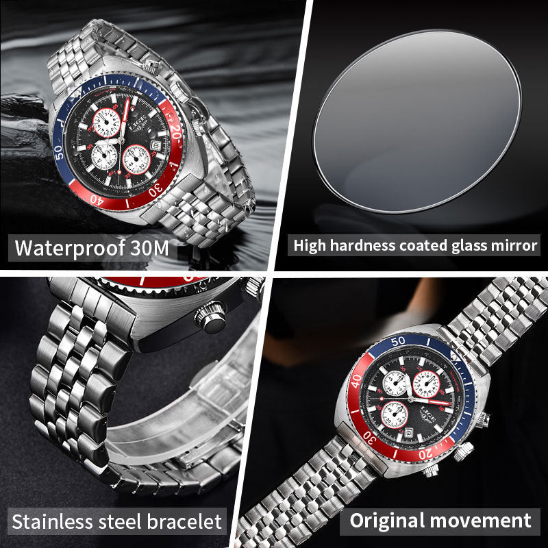 Fashion Trend multifunctionele studenten heren grote wijzerplaat waterdichte kwarts horloge