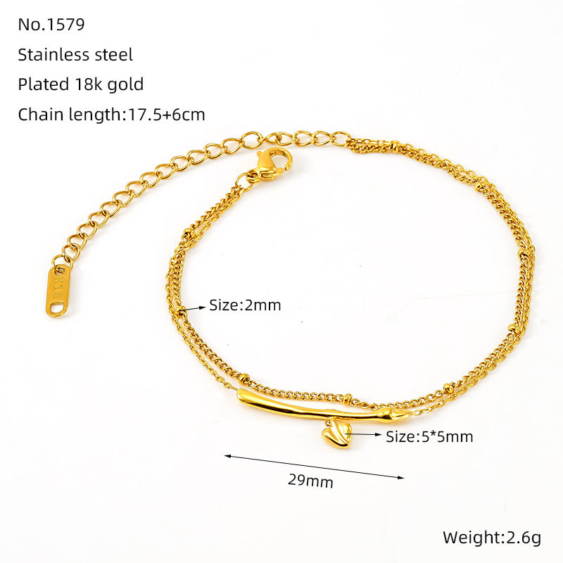 18k in acciaio in titanio nessuna donna bracciale sbiadante con cuori