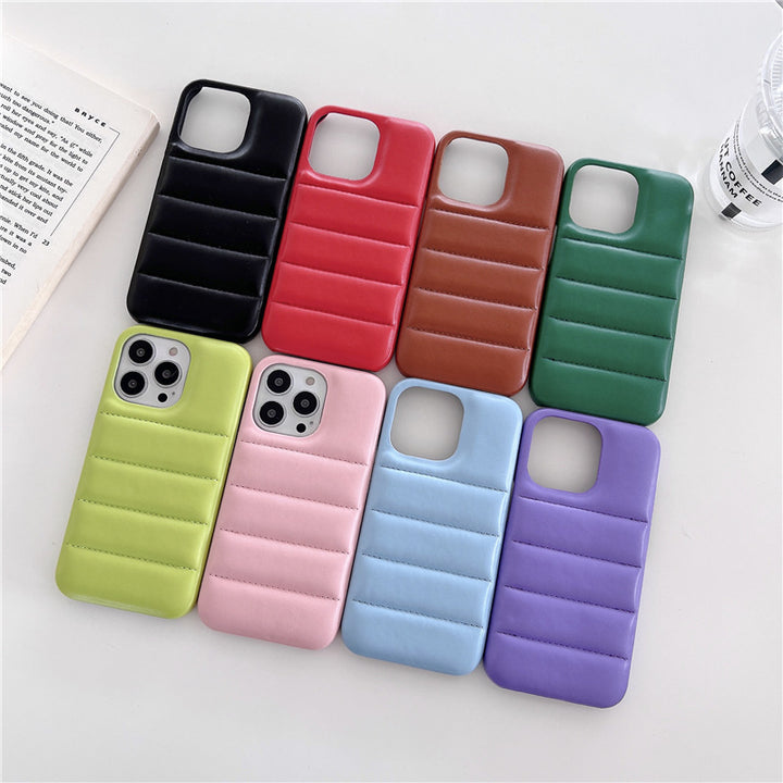 Instagram Leather Down Jacket Phone Case In Simple Solid Color