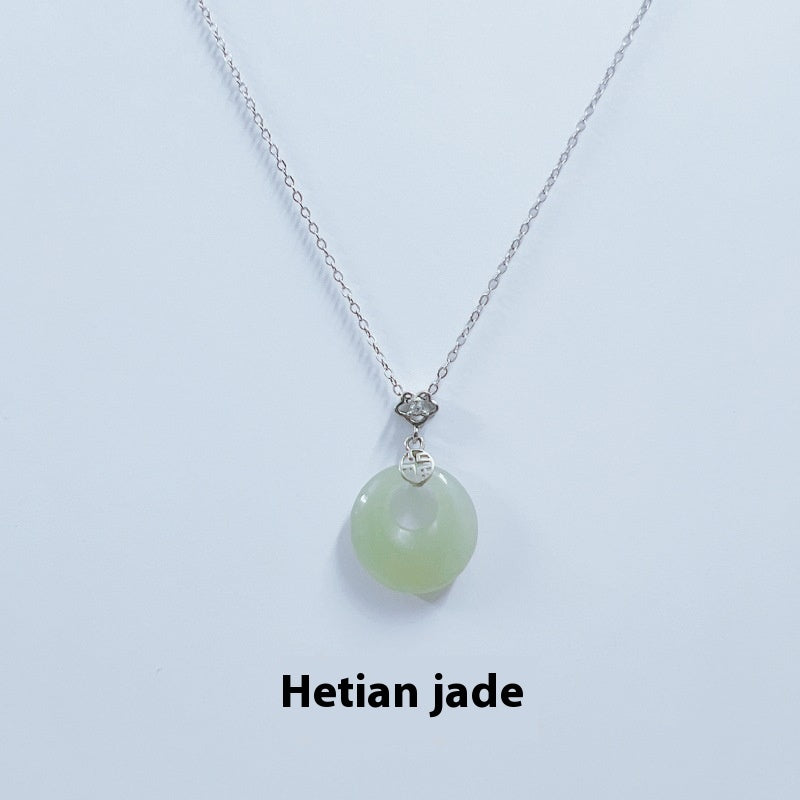 S925 Sterling Silber Fu Charakter Hetian Jade Friedensschnalle Halskette