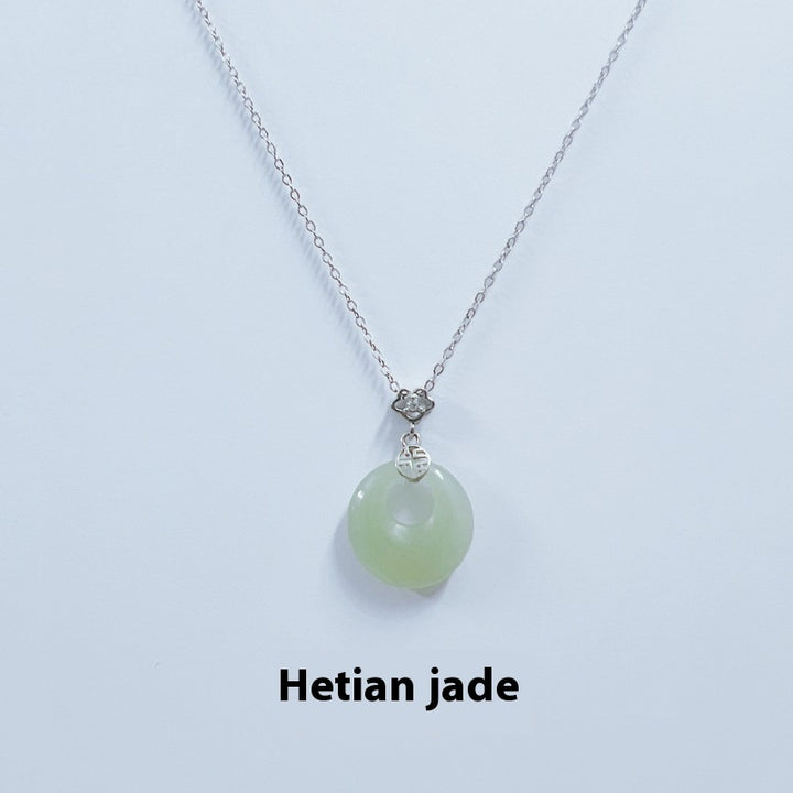 S925 STERLING Silver Fu Character Hetian Jade Peace Back Collier