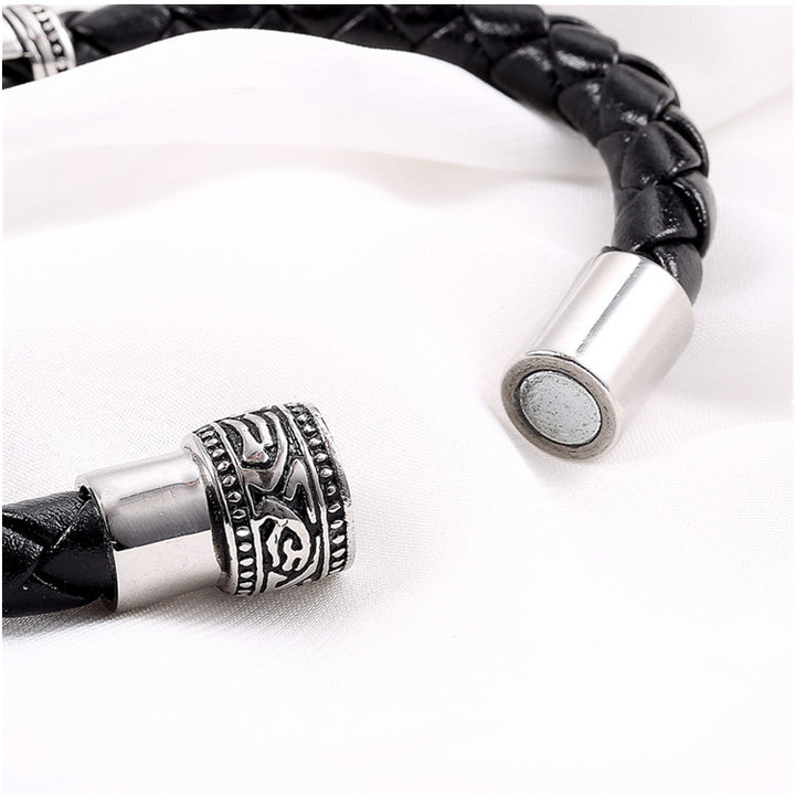 Stainless Steel Ornament Leather Rope Bracelet