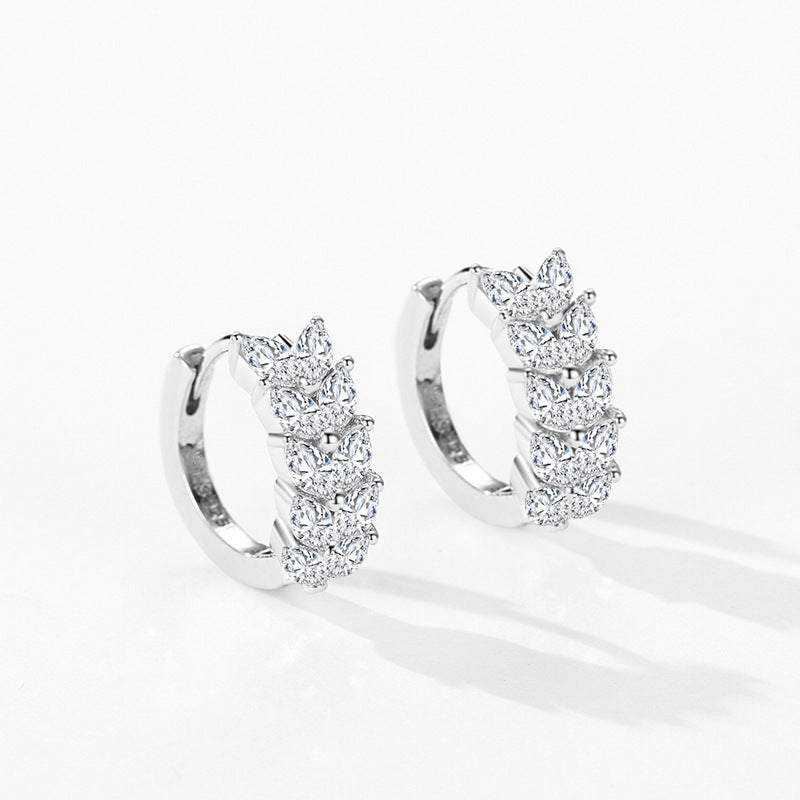Pendientes en forma de hoja de diamante de plata esterlina S925 para mujeres