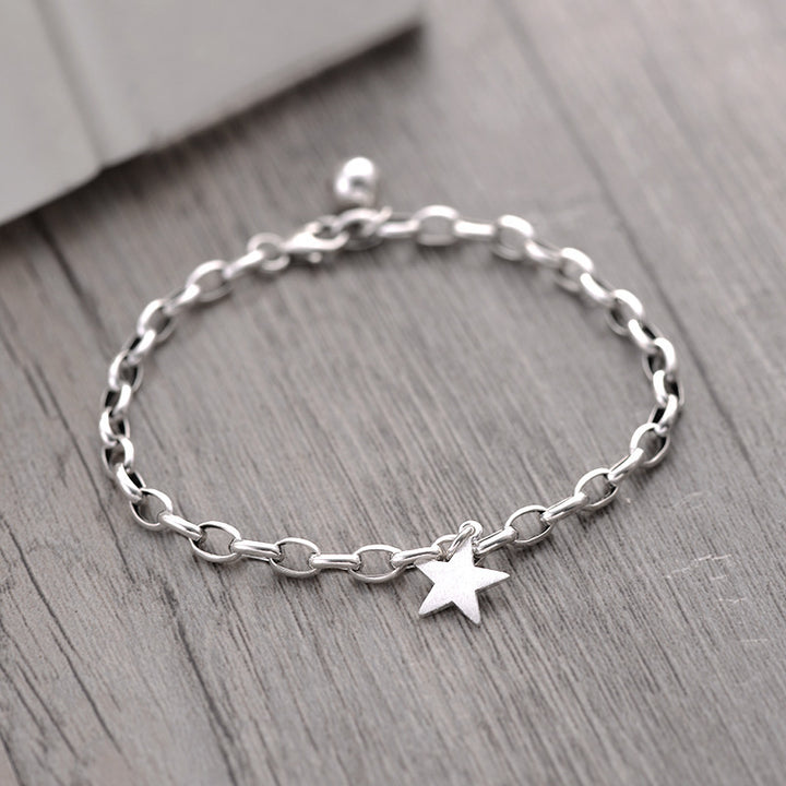Vintage 925 Sterling Silver Star Bead Charm Bracelet And Bangle Ladies Wedding Jewelry