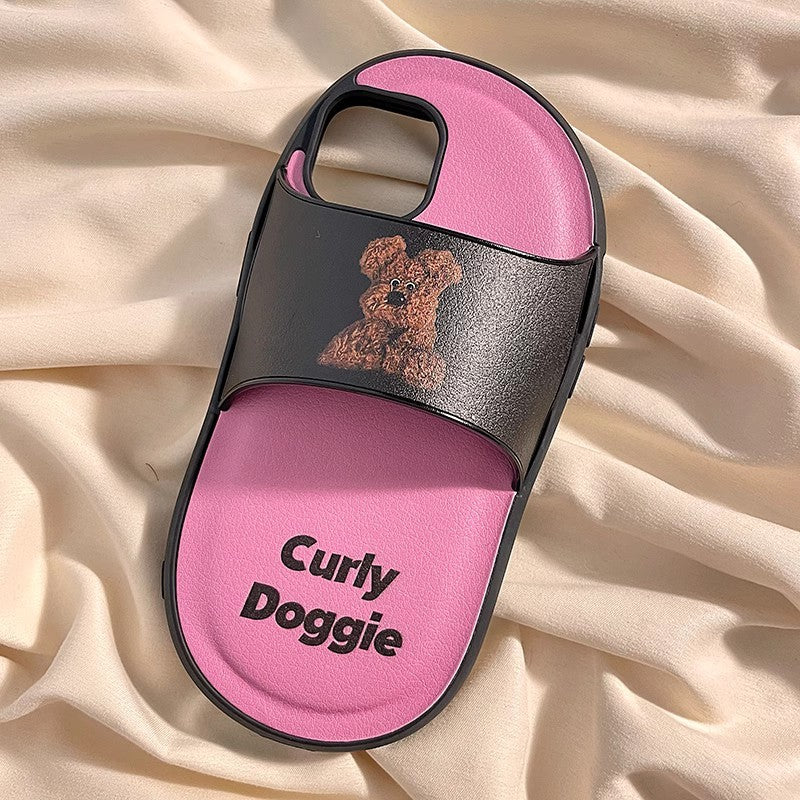 Cartoon Dog Slippers adapté à 14 boîtier de téléphone 15 Pro13pro Leather 15Promax Girl Heart 12 11 Silicone 14pro Téléphone Case
