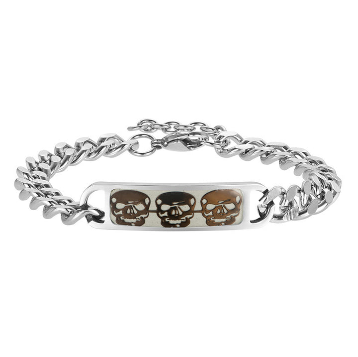 Brazalete de acero de titanio luminoso cráneo