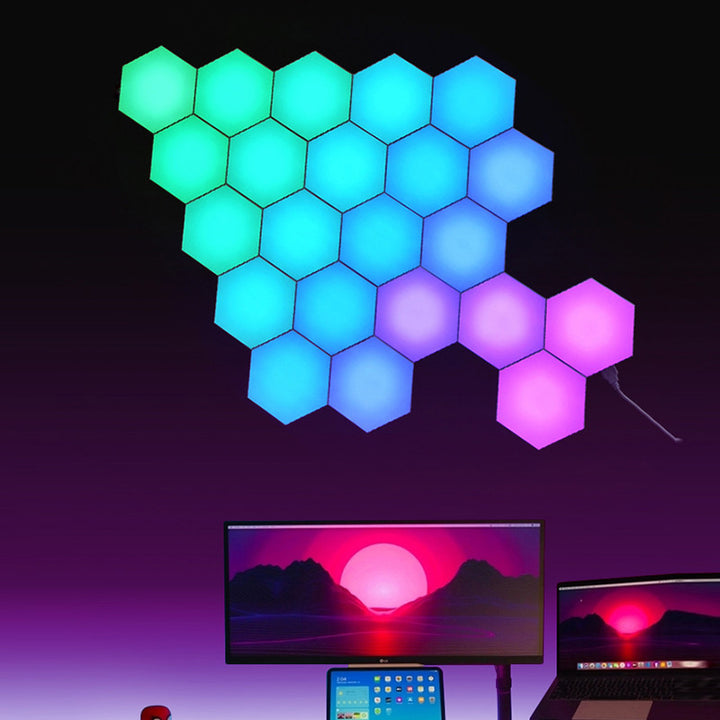 Kleurrijke kleurveranderende gaming sfeer slimme kwantumlicht inductie honingraat slaapkamer wandlamp