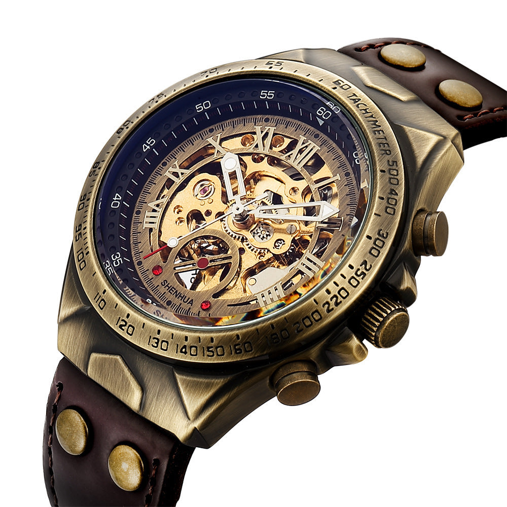 Moda masculina Hollowoud Out Automatic Mechanical Watch