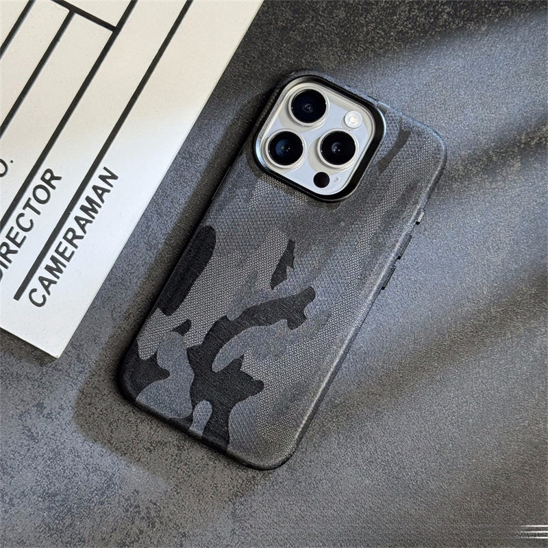 Telefoonhoes geavanceerd eenvoudige camouflage lederen magnetische drop-resistente beschermhoes