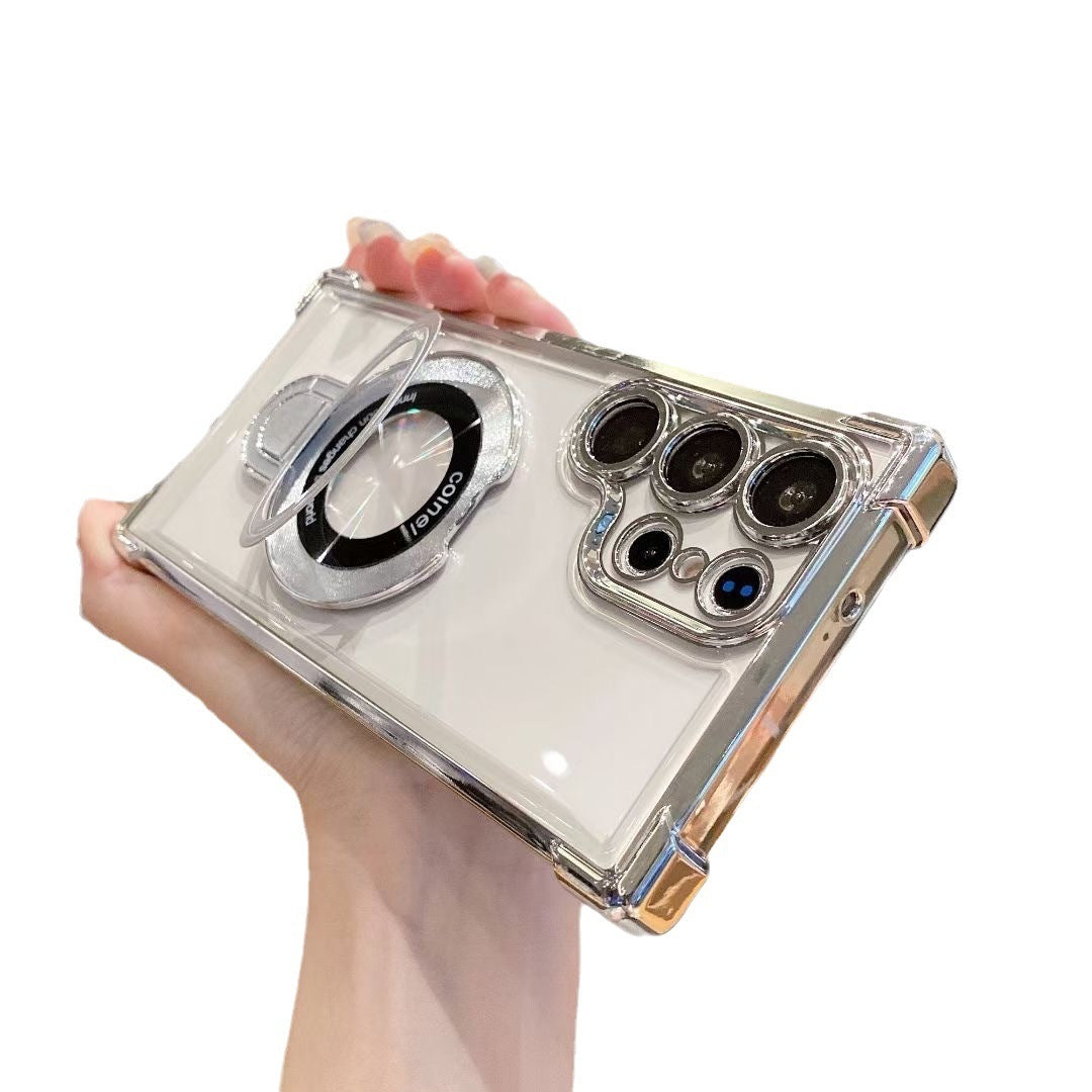 Electroplating Transparent Magnetic Bracket S24ultra Phone Case