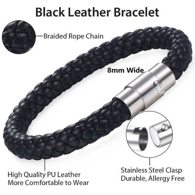 Bracelet tressé noir en cuir brun pour femmes pour femmes