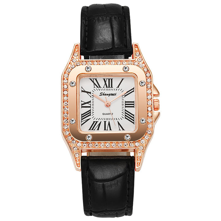 Square Diamond Belt Women's Watch yksinkertaiset roomalaiset numerot