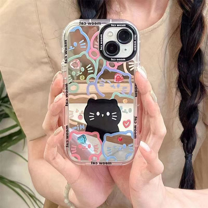 Étui de téléphone miroir cosmétique de motif de chat linéaire