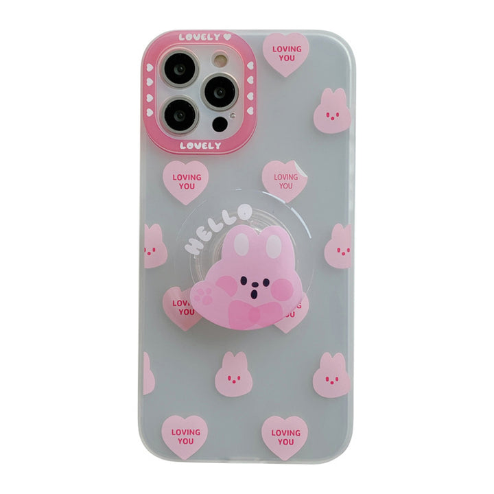 Cute Love Sticker Cartoon Rabbit Stand Phone Case