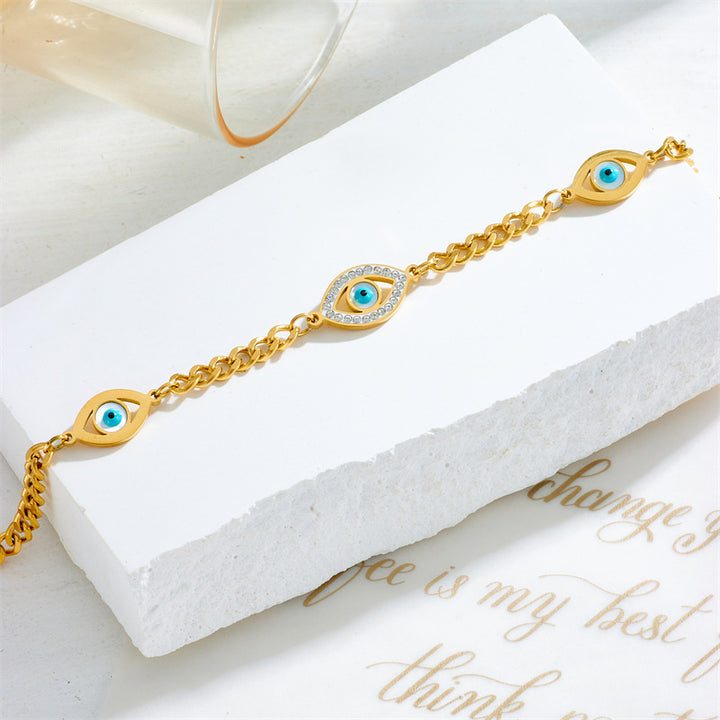Glossy Diamond Blue Eyes Accessory Chain Titanium Steel Gold-plated Bracelet