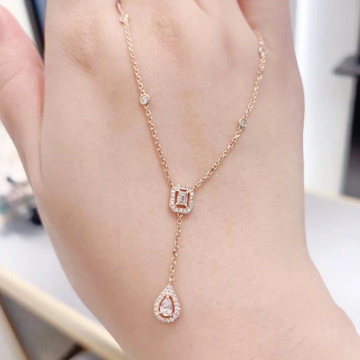 Rose Gold High Carbon Diamond Water Drop Rock Candy Necklace For Women