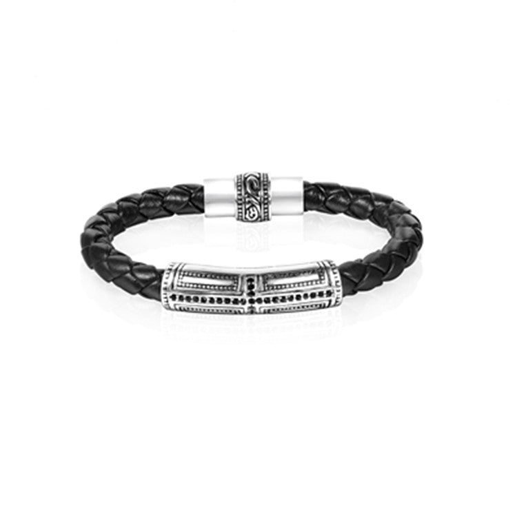Stainless Steel Ornament Leather Rope Bracelet