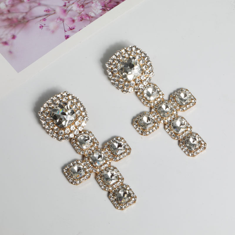 Luxury Luxury Creative Cross Jeweled Pendant Design Collier Boucles d'oreilles
