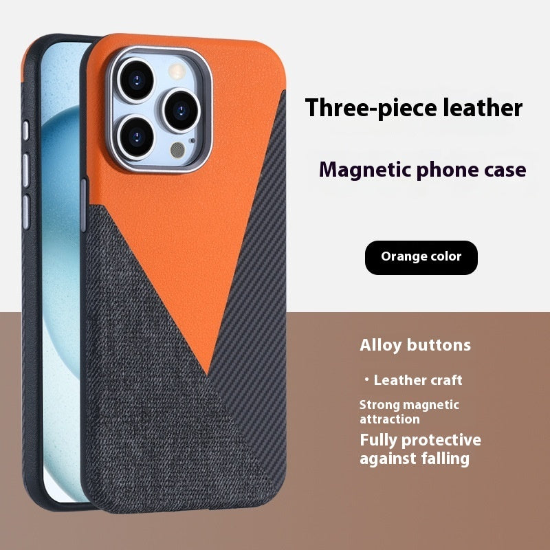 Applicable To 15Pro Magnetic Phone Case Combination Of Three Pigment Leather 16