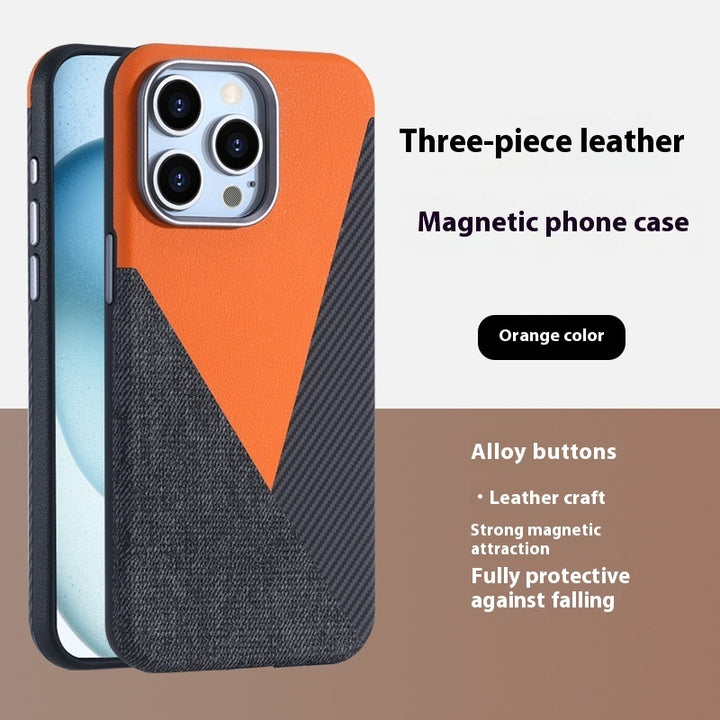 Applicable To 15Pro Magnetic Phone Case Combination Of Three Pigment Leather 16