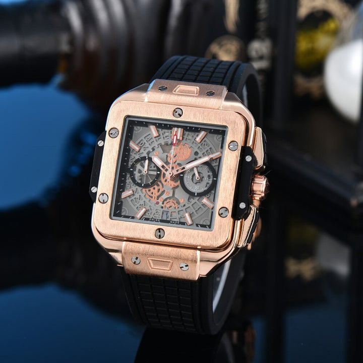 Square Hollow Quartz Watch Multicolor Silicone Men