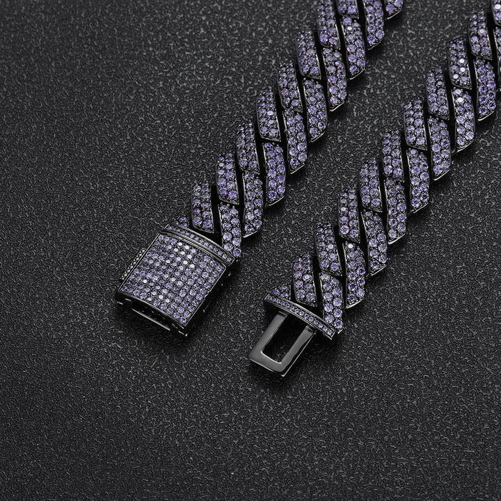 Double Row Zircon Purple Rhombus Cuban Bracelet