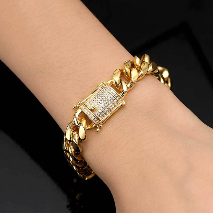 Ddiamante Buckle Stainless Steel Round Grinding Encryption Cuban Link Chain Bracelet