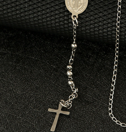 3mm Stainless Steel Round Beads Three-color Cross Lady Necklace