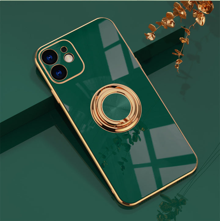Auto Electroplating Solid Color Ring Phone Case