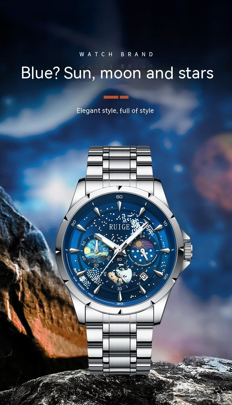 Star Sea Quartz Multifunktional leuchtend wasserdichte Herrenuhr