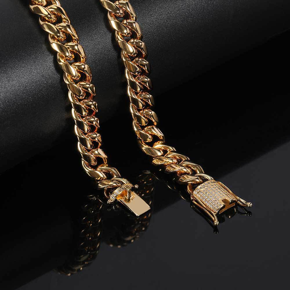 Ddiamante spenne rustfritt stål rund sliping Encryption Cuban Link Chain armbånd