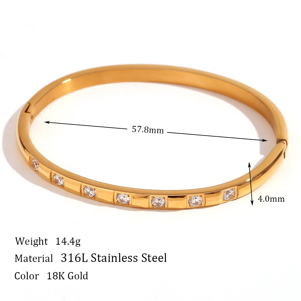 Stilvolle und einfache Persönlichkeit Edelstahl plattiert 18 Karat Gold Micro eingelegtes Zirkonschnalle Armband für Frauen
