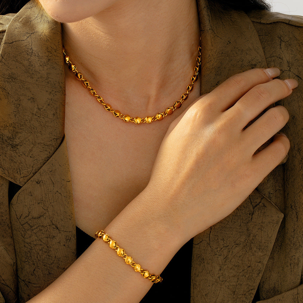 Simple Ball Bracelet Necklace Copper Material Gold Plated Color Retaining Fashion High Texture Luxury Ornament