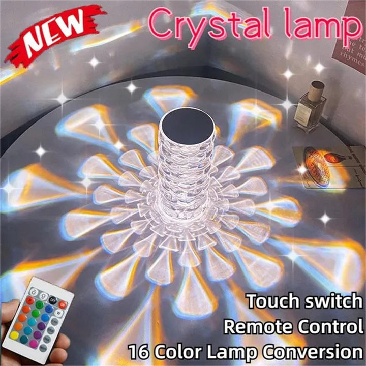 Lámpara de mesa de cristal Luz de diamante recargable con forma de lágrima Lámpara de luces LED de la cama de la cama 3 y 16 coloras para decoración del dormitorio en el hogar