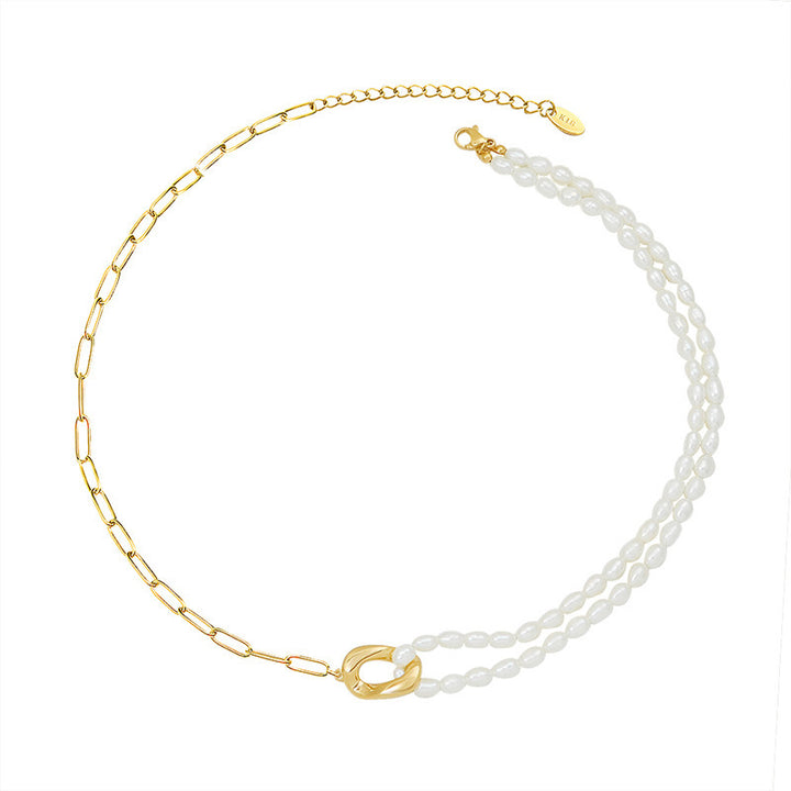 Light Luxury Freshwater Pearl Stitching Necklace Titanium Steel