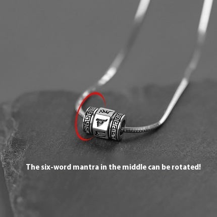 Six Word Mantra Necklace Design Vintage Rotatable Pendant Titanium Steel