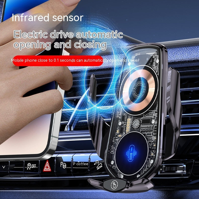 Läpinäkyvä ja luova linjan suunnittelu auto Wireless Charger -matkapuhelimen haltija Automaattinen avaaminen ja sulkeminen navigointiautotarvikkeet