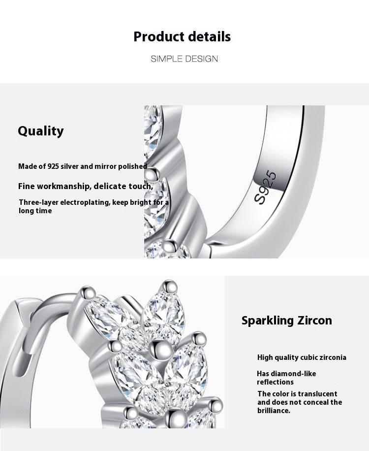 Pendientes en forma de hoja de diamante de plata esterlina S925 para mujeres